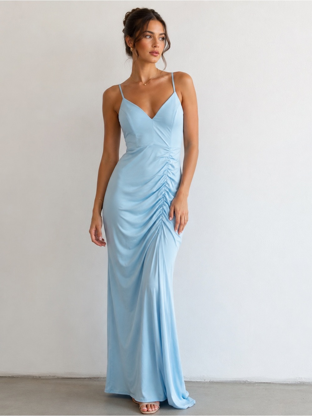 Love Nickie Lew Medium Ruched Light Blue Sleeveless Formal Gown